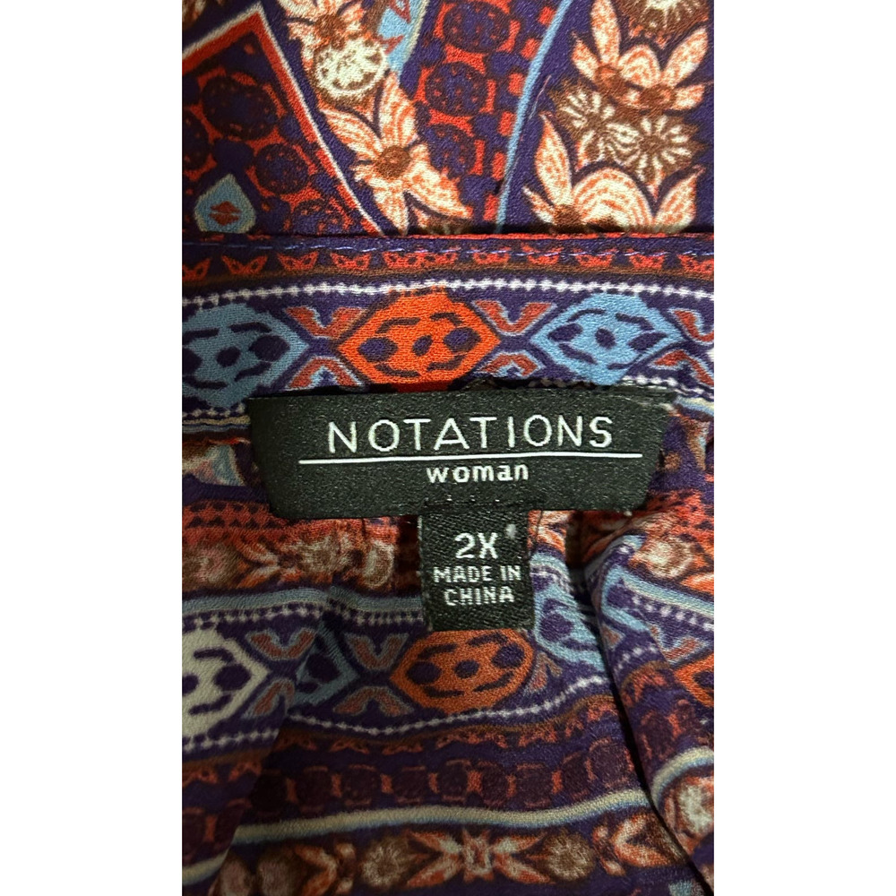 Notations Woman V-Neck Floral Button Front Long Sleeve Ties at Hem Size 2X - Picture 3 of 4